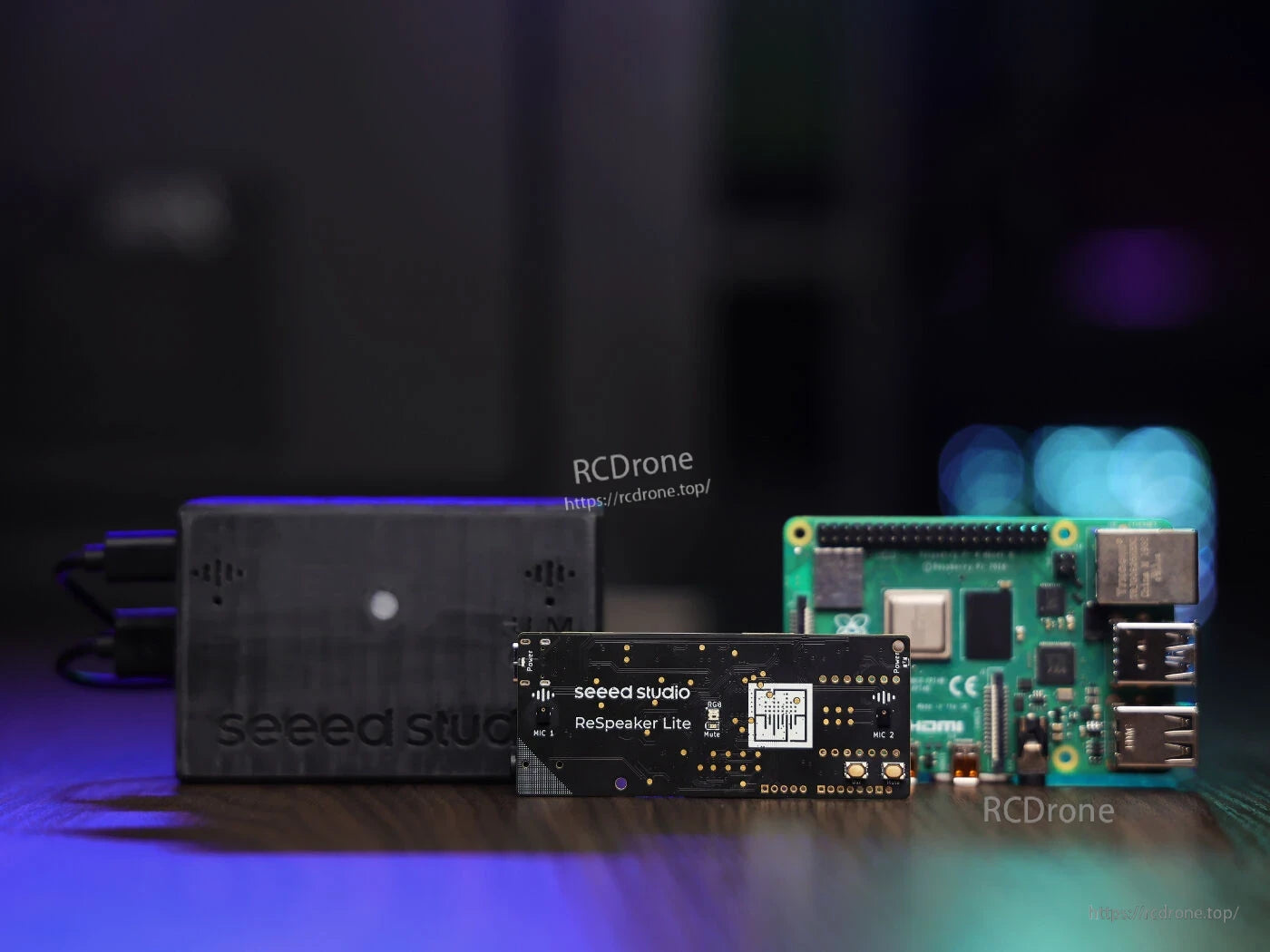 Raspberry Pi Compute Module 5 with ReSpeaker Lite, 4GB/32GB, wireless, USB-C PD, antenna, IO board, and case included.