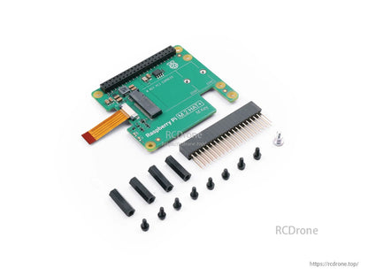 Raspberry Pi M.2 HAT+ for Pi 5 supports PCIe 2.0, NVMe M.2 2230/2242, includes cooler, headers, and mounting hardware.