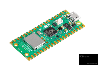 Raspberry Pi Pico 2 W: dual-core RP2350, Wi-Fi, Bluetooth 5.2, 4MB flash, 520KB SRAM, USB-C, LED, GPIO, debug interface, FCC ID.