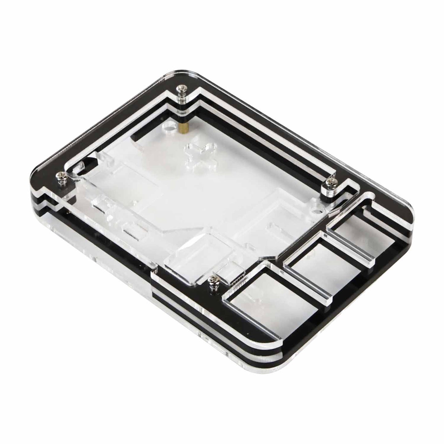 5-Layer Acrylic Case bottom panel with layered black-and-clear acrylic and port cutouts