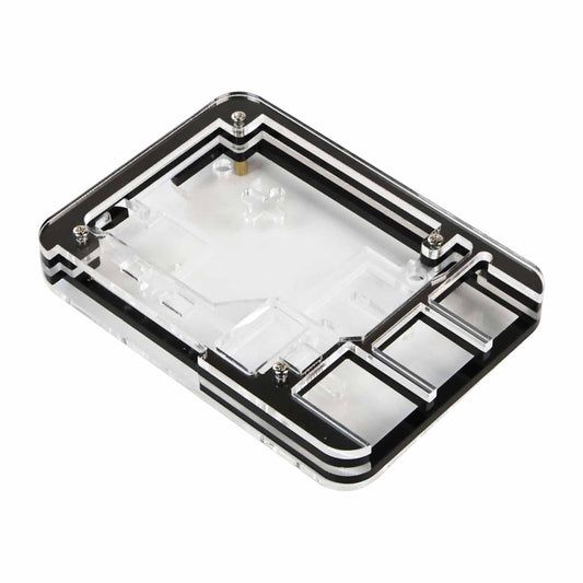 5-Layer Acrylic Case bottom panel with layered black-and-clear acrylic and port cutouts