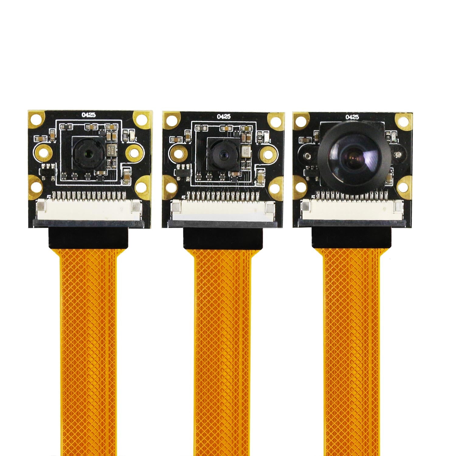 Raspberry Pi 5 IMX219 8MP MIPI-CSI HD camera modules shown with three different lens styles