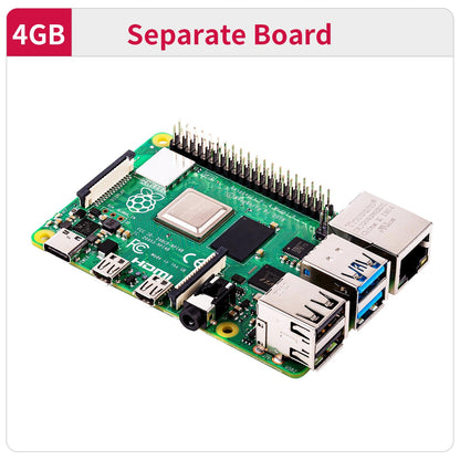 Raspberry Pi 4 Model B 4GB separate board angled view showing ports and heatsink area