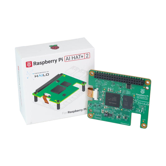 Raspberry Pi AI HAT+2 kit box and Hailo-10H accelerator board for Raspberry Pi 5