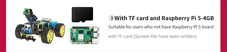 Kit option: Raspbot with TF card and Raspberry Pi 5 4GB bundle information