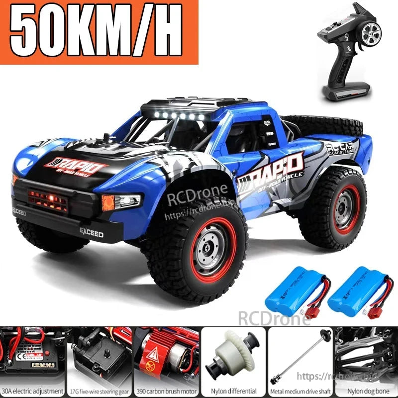 Rc Truck DISHUO Q130 features top speed of 50km/h or 75+ km/h with brushless or brushed motors and LED lights.