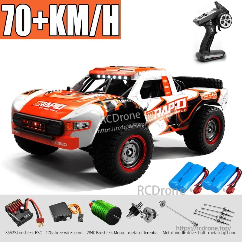 DSHUO Q130 1/16 4x4 RC car with brushless or brushed motor and LED lights.