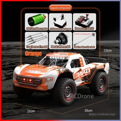 DISHUO Q130 1/16 scale truck with 4x4 capability, brushless motor, LED lights and 7.4V battery for high-speed off-road adventures.