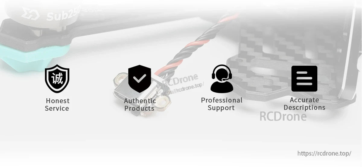 Store service icons graphic: Honest Service, Authentic Products, Professional Support, Accurate Descriptions
