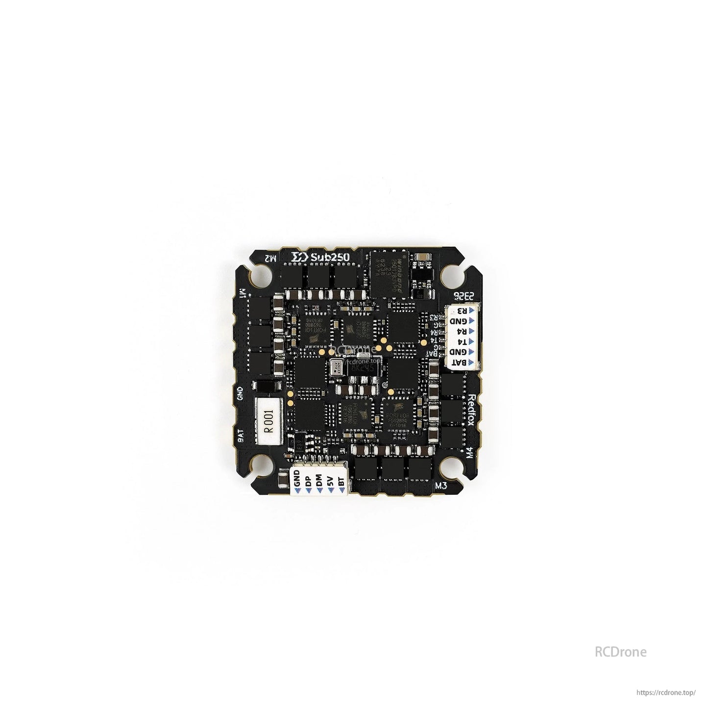 Bottom side of Redfox A3 F722 AIO flight controller showing components and connector pads