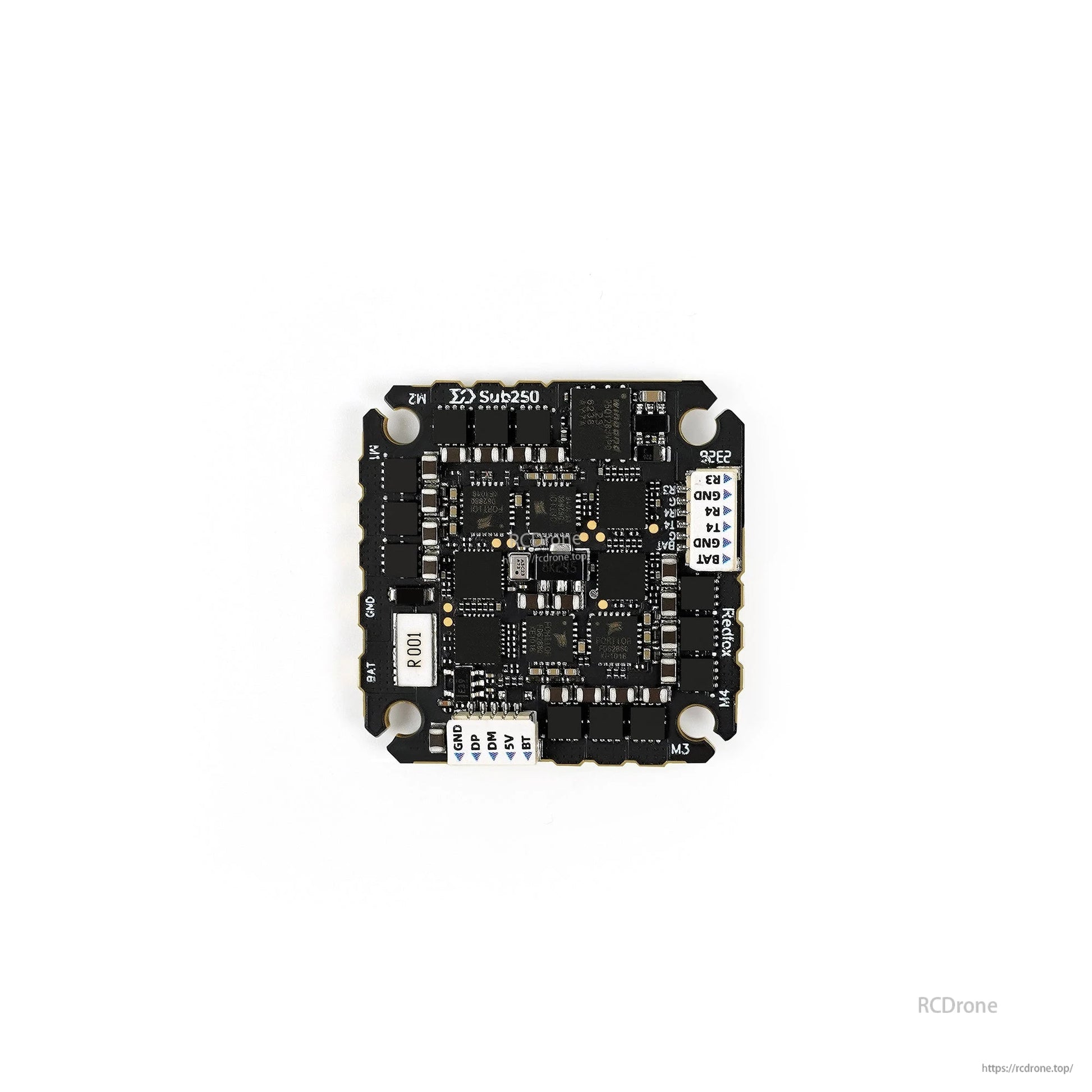 Bottom side of Redfox A3 F722 AIO flight controller showing components and connector pads