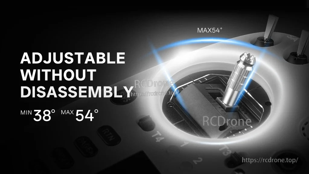 Adjustable stick travel range on RadioMaster HALL V5.0 gimbal, 38° minimum to 54° maximum without disassembly