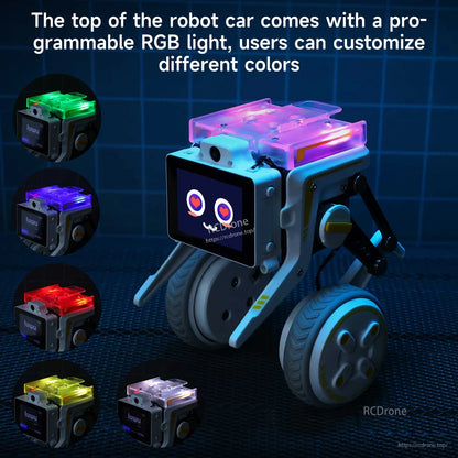 Programmable RGB top light feature graphic showing multiple color options on the robot shell