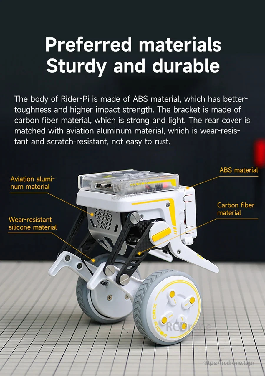 Rider-Pi two wheel-legged robot with ABS body, carbon fiber parts, aviation aluminum rear cover, and silicone feet