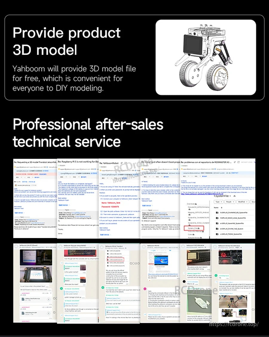 Graphic for Rider-Pi two wheel-legged robot offering a free 3D model file and professional after-sales technical support.