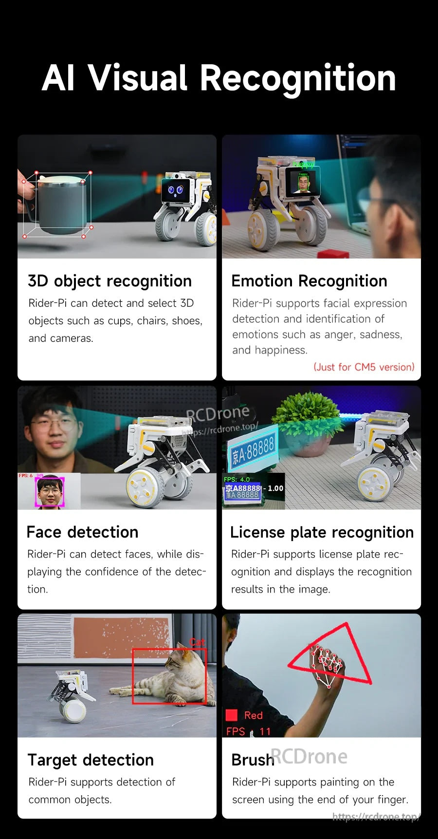 AI visual recognition functions list including 3D object recognition, emotion recognition, face detection, and plate OCR