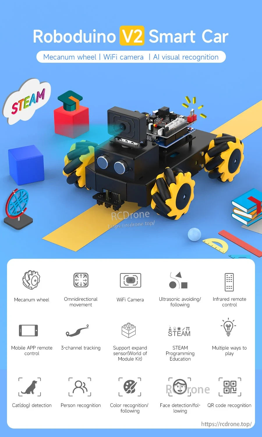 Yahboom Roboduino V2 AI Vision Robot car with ESP32 WiFi camera and mecanum wheels