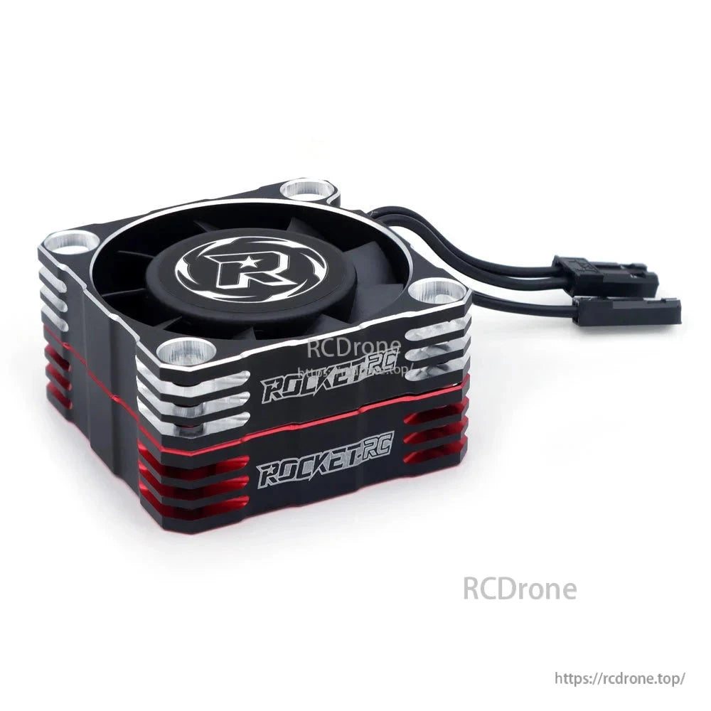 Two-wire connectors on stacked Rocket-RC aluminum cooling fan color variants