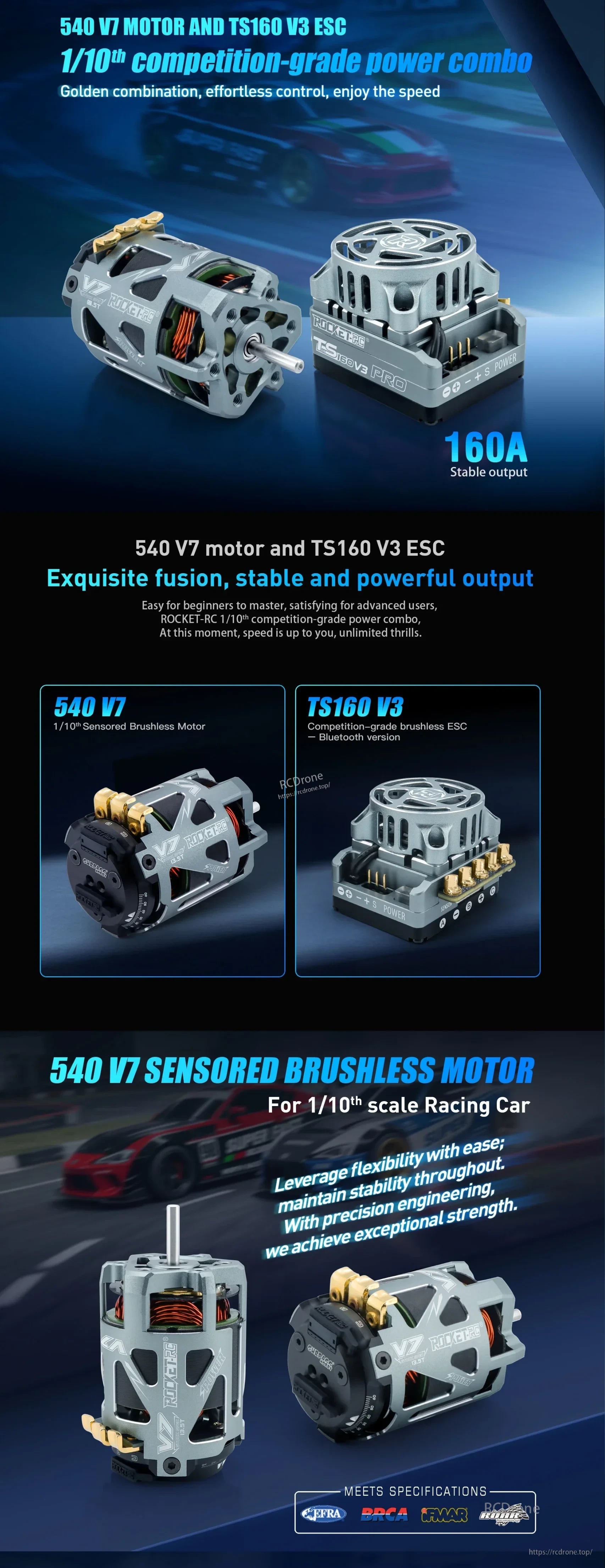 Rocket-RC 540 V7 Sensored Brushless Motor and TS160 V3 160A ESC power combo