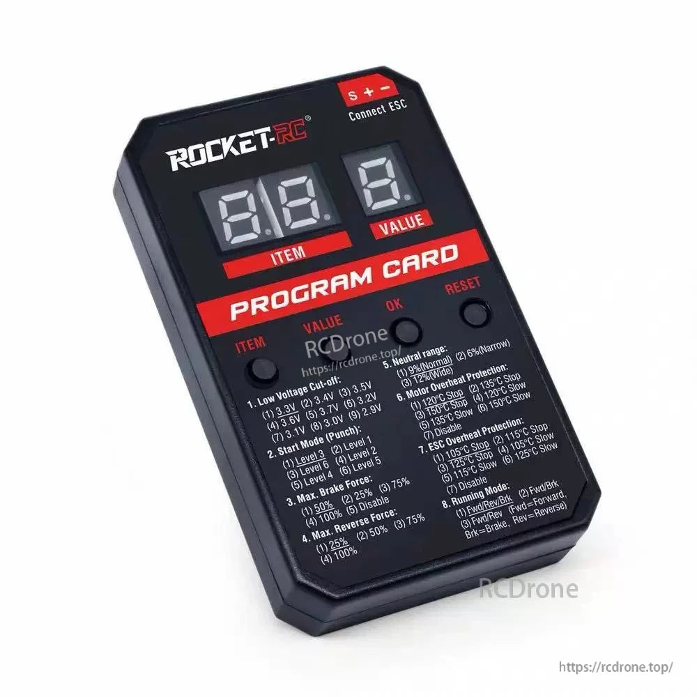 Rocket-RC program card for adjusting settings on compatible sensorless ESCs