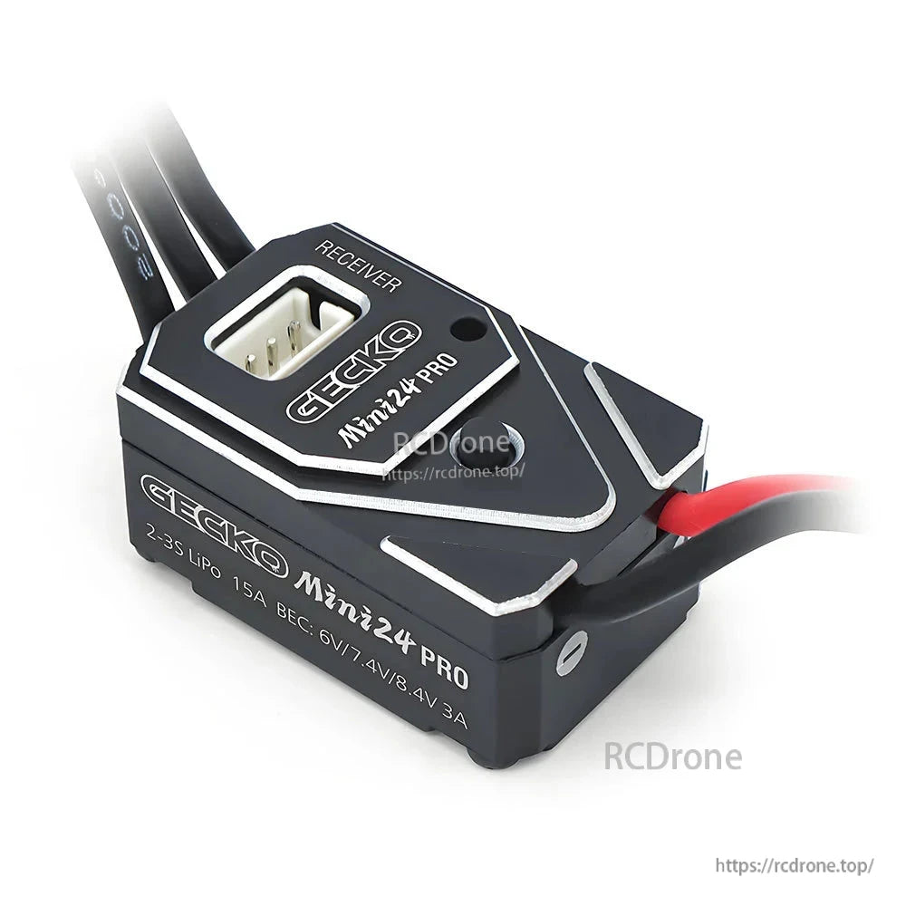 MINI24 PRO 15A brushless ESC top view with receiver port and power wires
