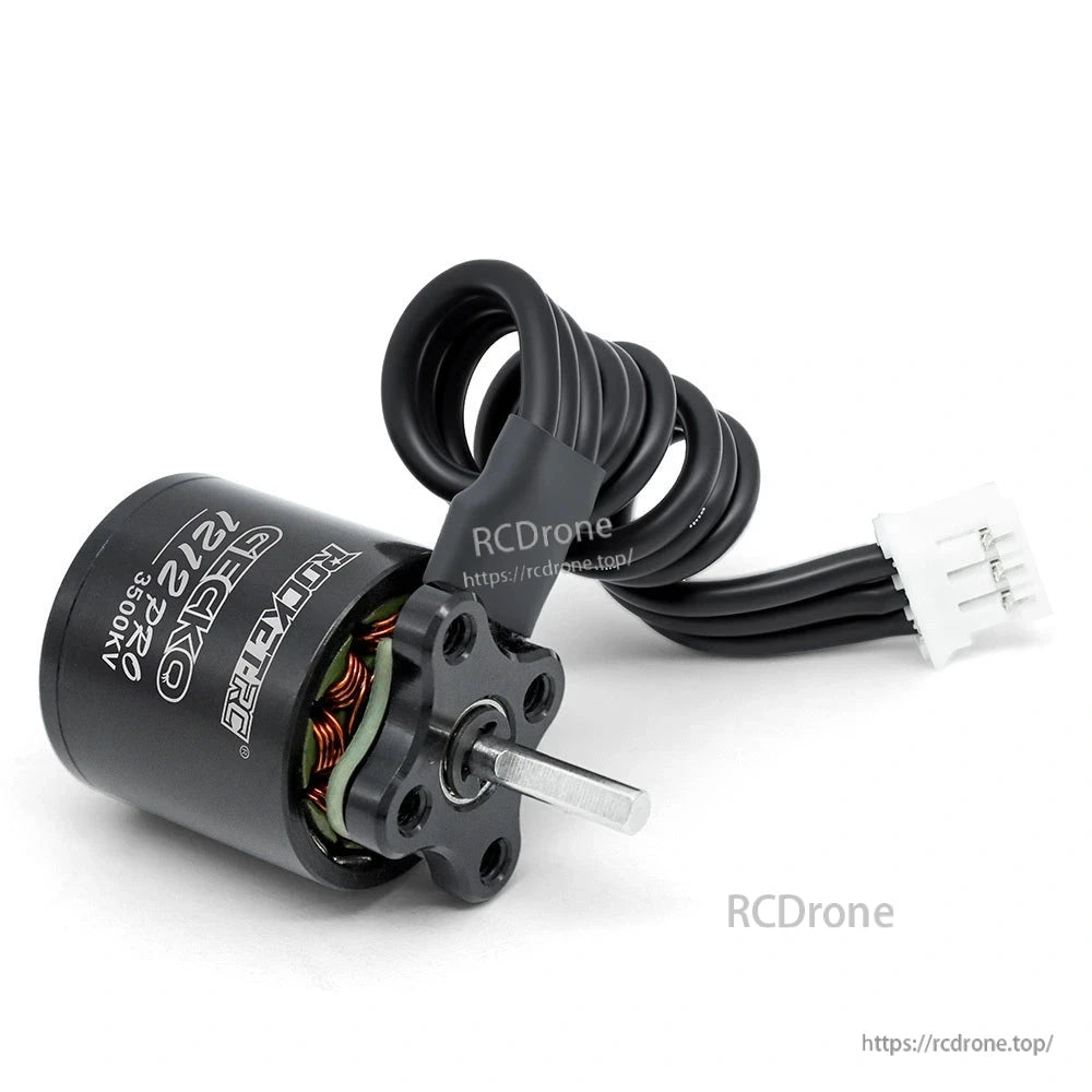 GECKO 1212 PRO 3500KV brushless motor with shaft, mounting face, and receiver connector