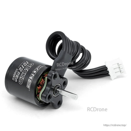 GECKO 1212 PRO 3500KV brushless motor with shaft, mounting face, and receiver connector