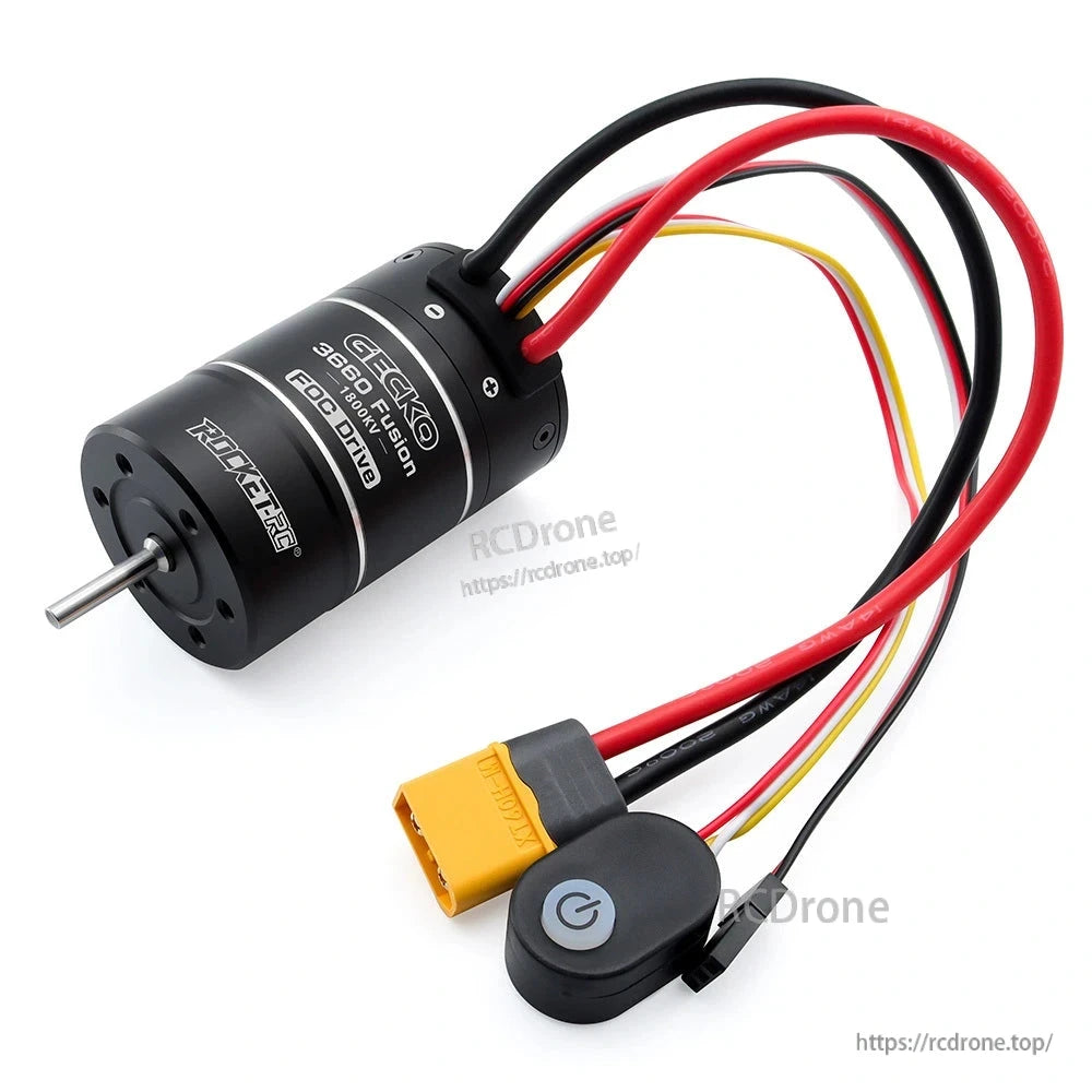 GECKO 3660 Fusion motor wiring harness with yellow power connector, receiver lead, and power switch