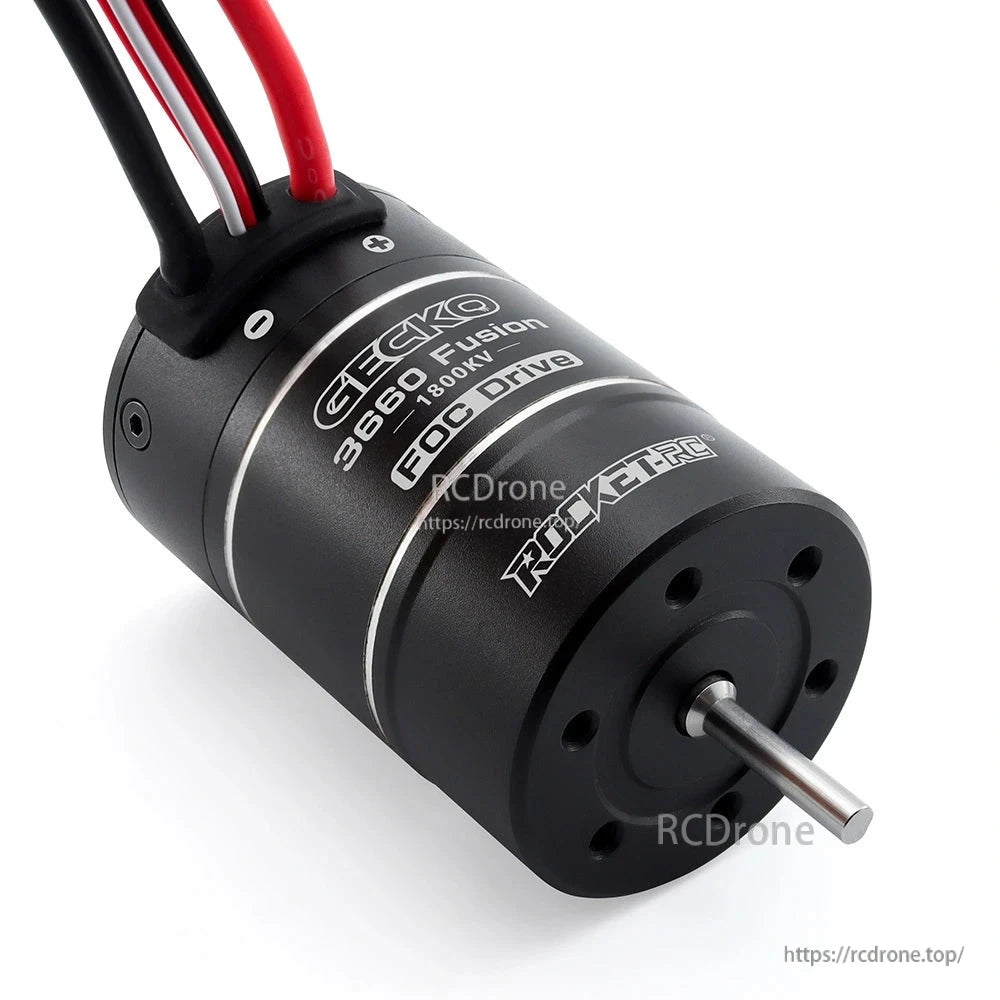 Rocket-RC GECKO 3660 Fusion motor close-up showing output shaft and front mounting holes