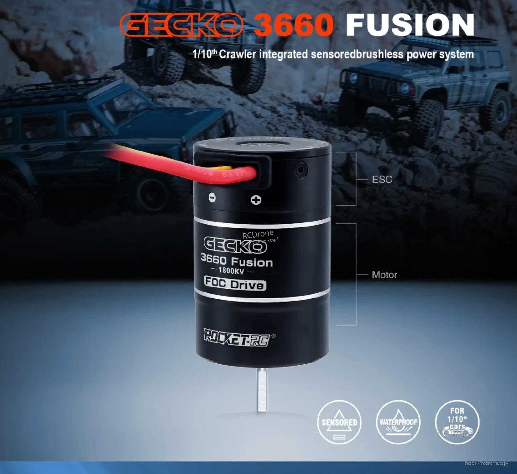 Rocket-RC GECKO 3660 Fusion 1800KV sensored brushless motor with integrated 40A ESC