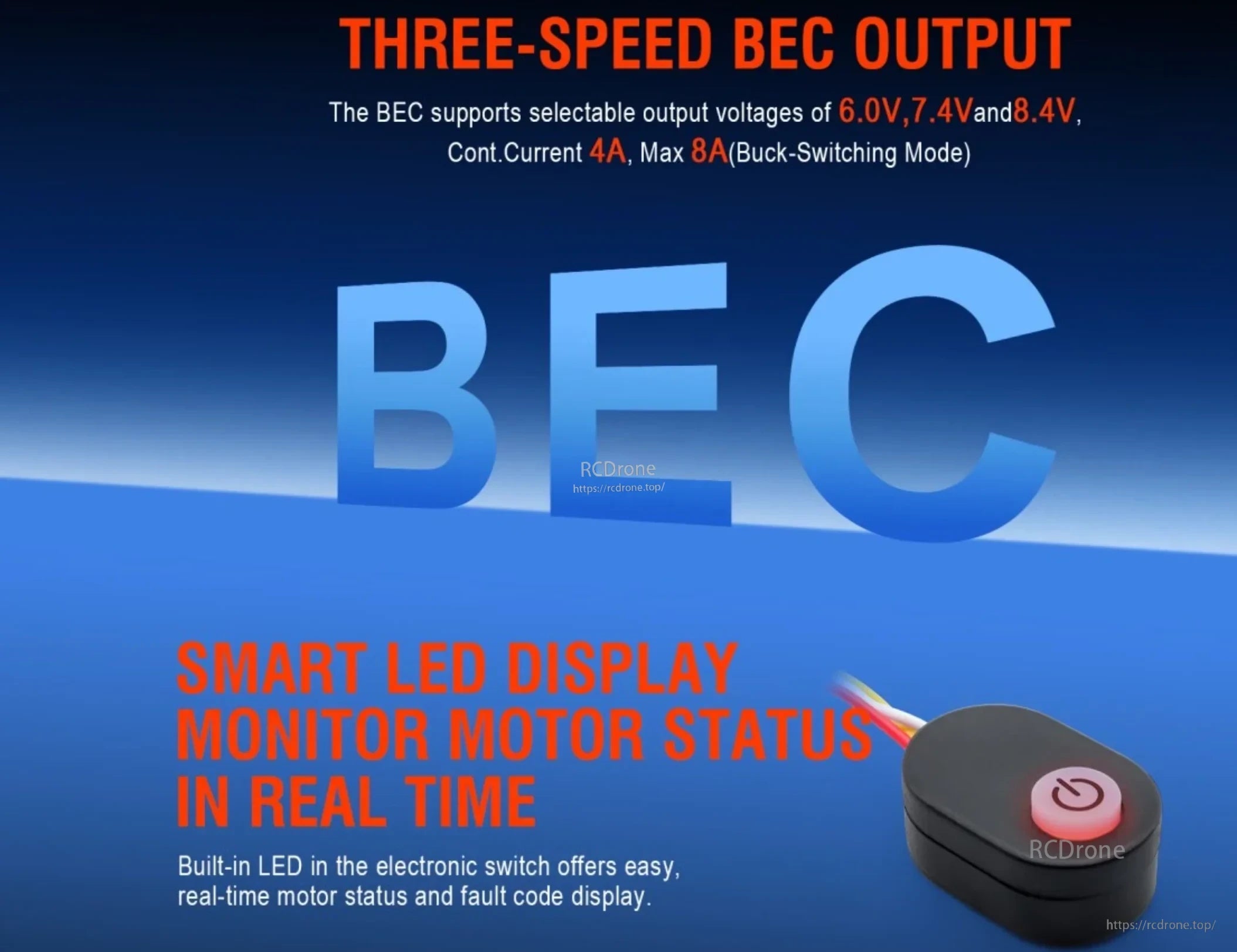 GECKO 3660 Fusion selectable BEC voltage output and LED electronic power switch