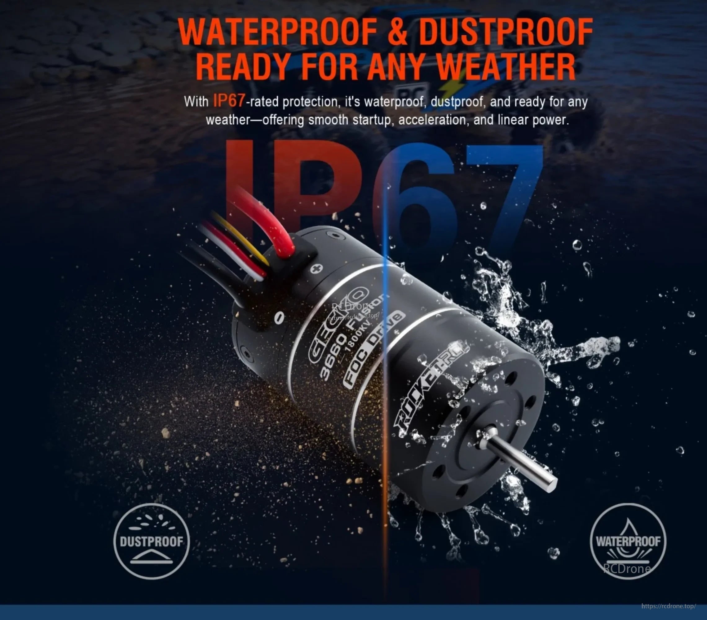 Gecko 3660 Fusion motor and ESC system with IP67 waterproof and dustproof protection