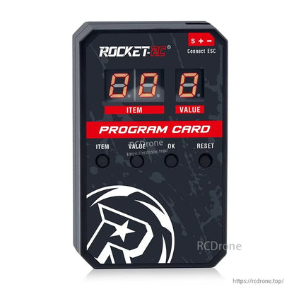 Rocket-RC program card with LED item and value displays for ESC settings