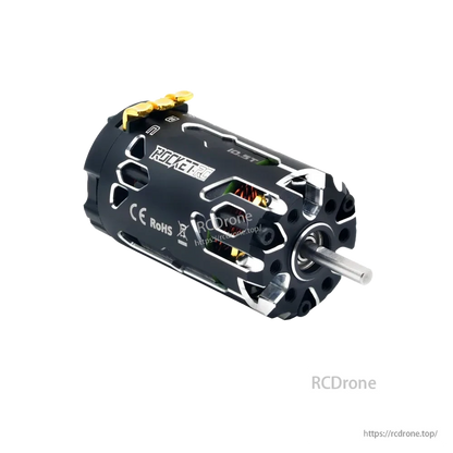 Rocket-RC Supersonic 380 motor angled view with CE and RoHS markings on housing