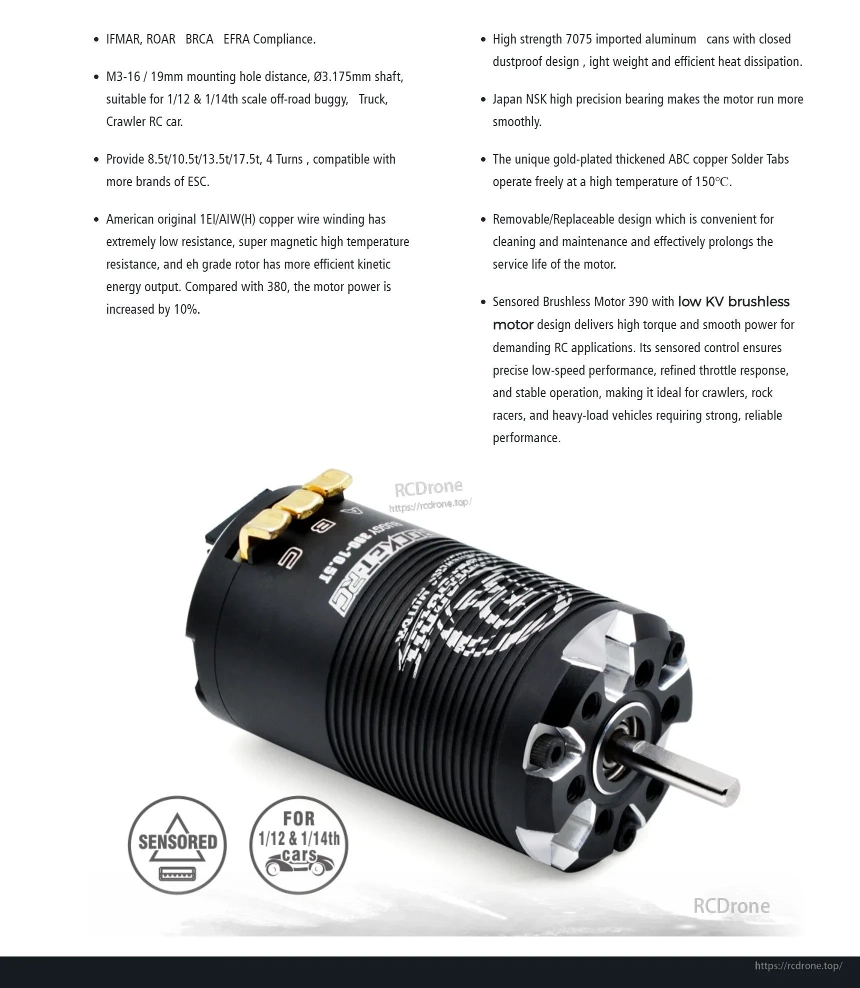 Rocket-RC Supersonic 390 sensored brushless motor with finned aluminum heatsink can
