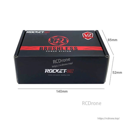 Rocket-RC V2 brushless power system retail box with 140 x 85 x 52 mm dimensions