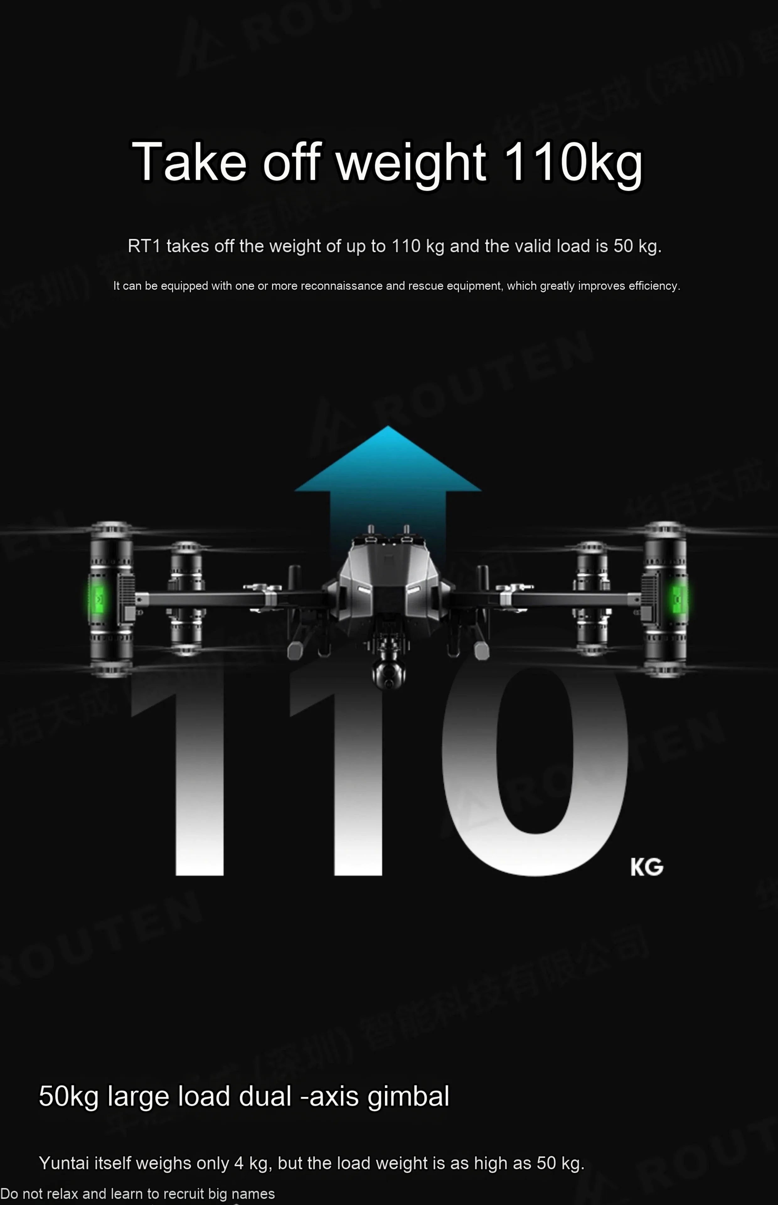 Routen RT100 FireFighting Drone -4 AXIS 50kg Payload 5000m Altitude 10KM Range Flight Platform INDUSTRIAL DRONE