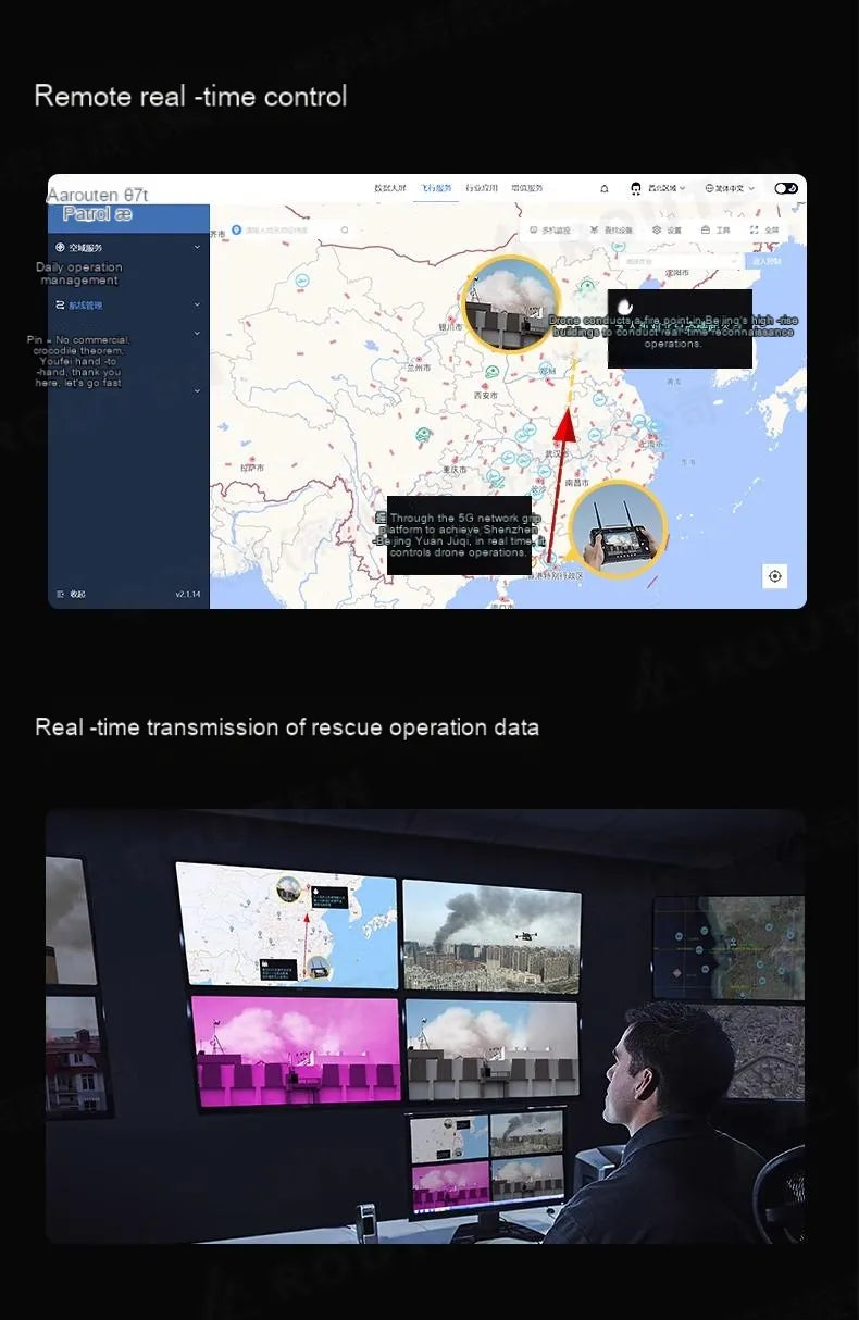 Routen RT100 FireFighting Drone -4 AXIS 50kg Payload 5000m Altitude 10KM Range Flight Platform INDUSTRIAL DRONE