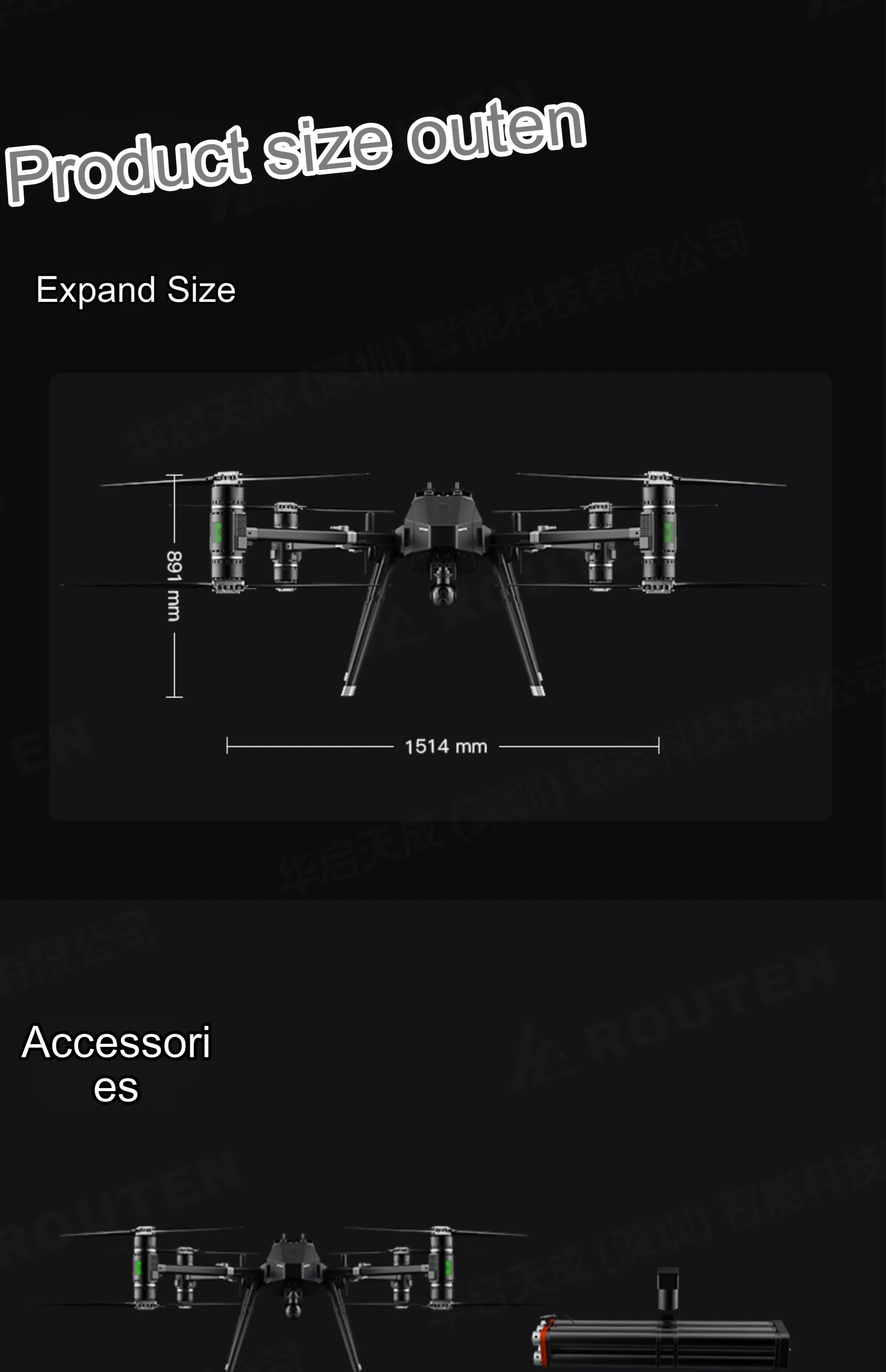 Routen RT100 FireFighting Drone -4 AXIS 50kg Payload 5000m Altitude 10KM Range Flight Platform INDUSTRIAL DRONE