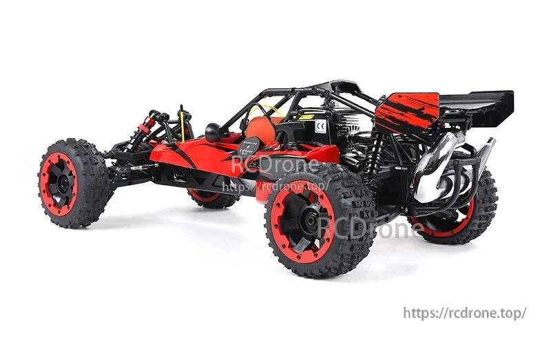 Rovan Baja 5B rc car with 2.4G radio, metal diff, and rear axle brake features a 1/5 scale 2WD gasoline buggy design.