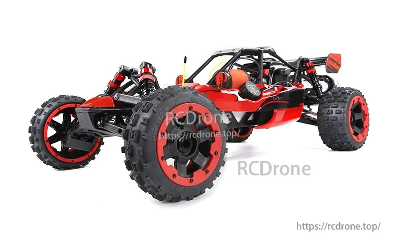 Rovan Baja 5B rc car buggy with 2.4G 6CH radio, rear axle brake, and metal diff, suitable for 1/5 scale off-road adventures.