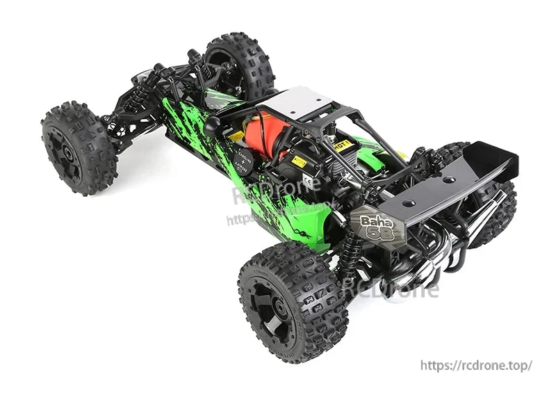 Rovan Baja 5B RC Car, A 1/5 scale gas-powered RC car with 2WD and features like rear axle brake and metal diff.