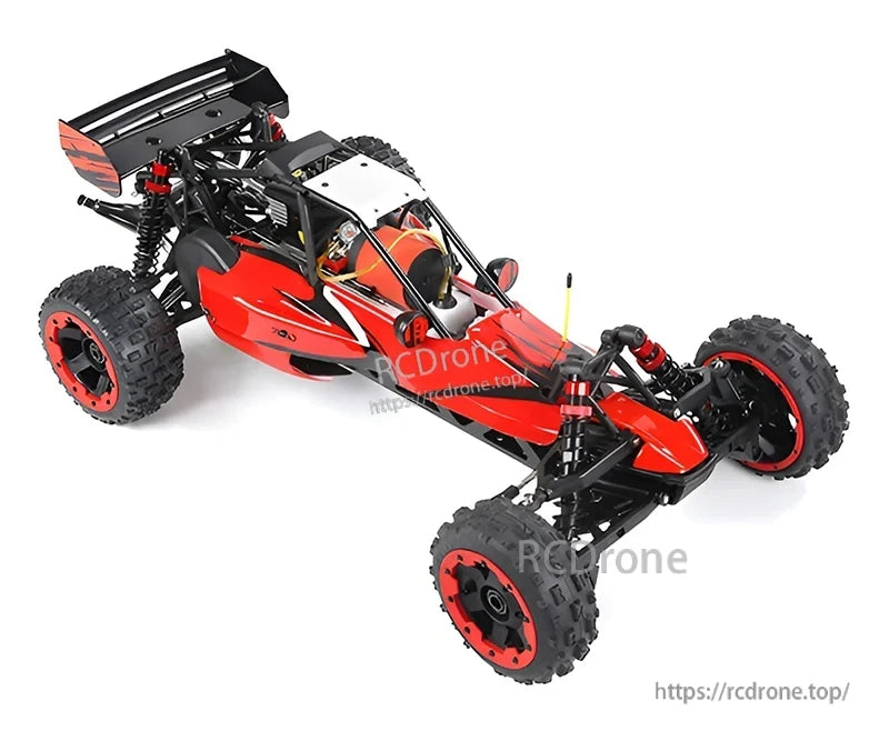 Rovan Baja 5B RC car with gasoline engine and metal diff, suitable for off-road use.
