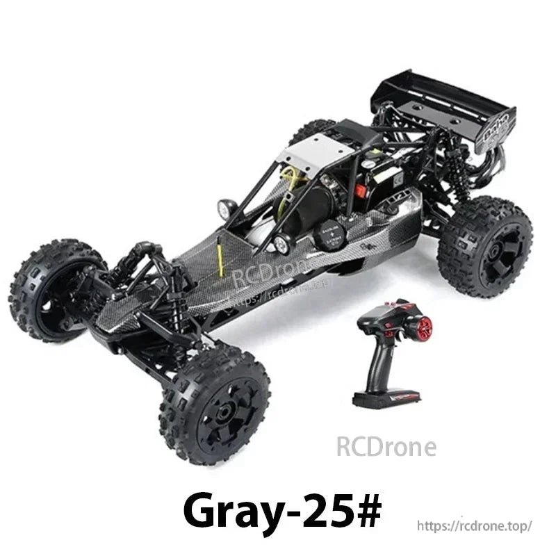 Gray 1/5 scale Rovan Baja 5B 2WD gasoline RC buggy features 2.4G 6CH radio control and metal differentials for enhanced durability and performance.