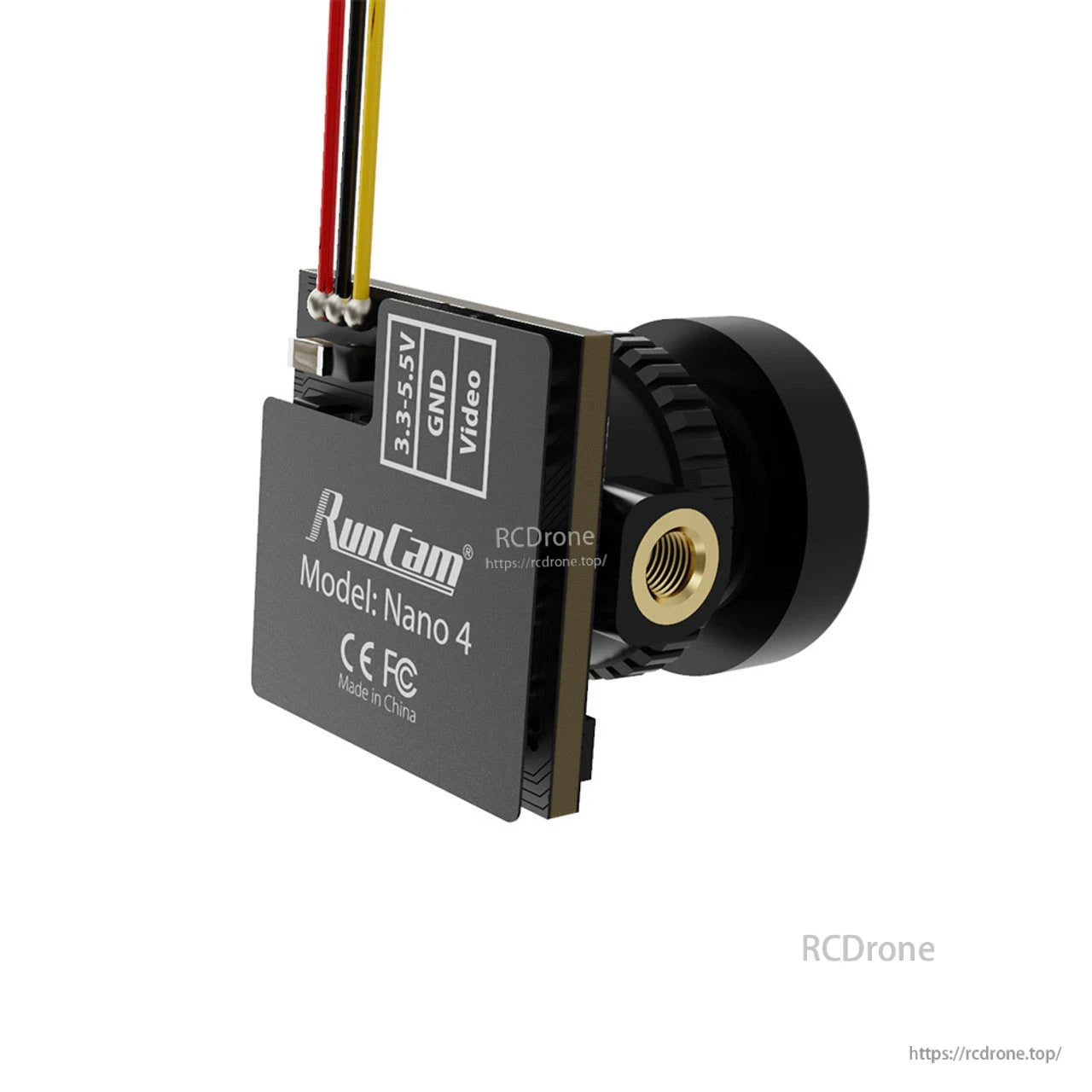 RunCam Nano 4: 800TVL CMOS, 2.1mm M8 lens, 155° FOV, 3.3-5.5V, NTSC analog FPV camera, 14x14mm, 2.9g.