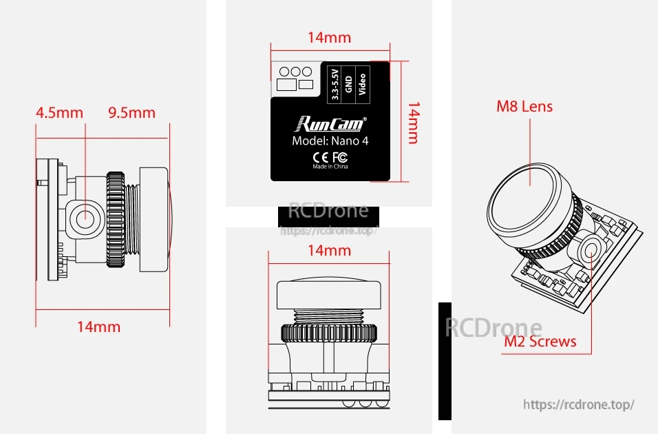RunCam Nano 4 NTSC Camera features a 14mm lens with precision focus capabilities.