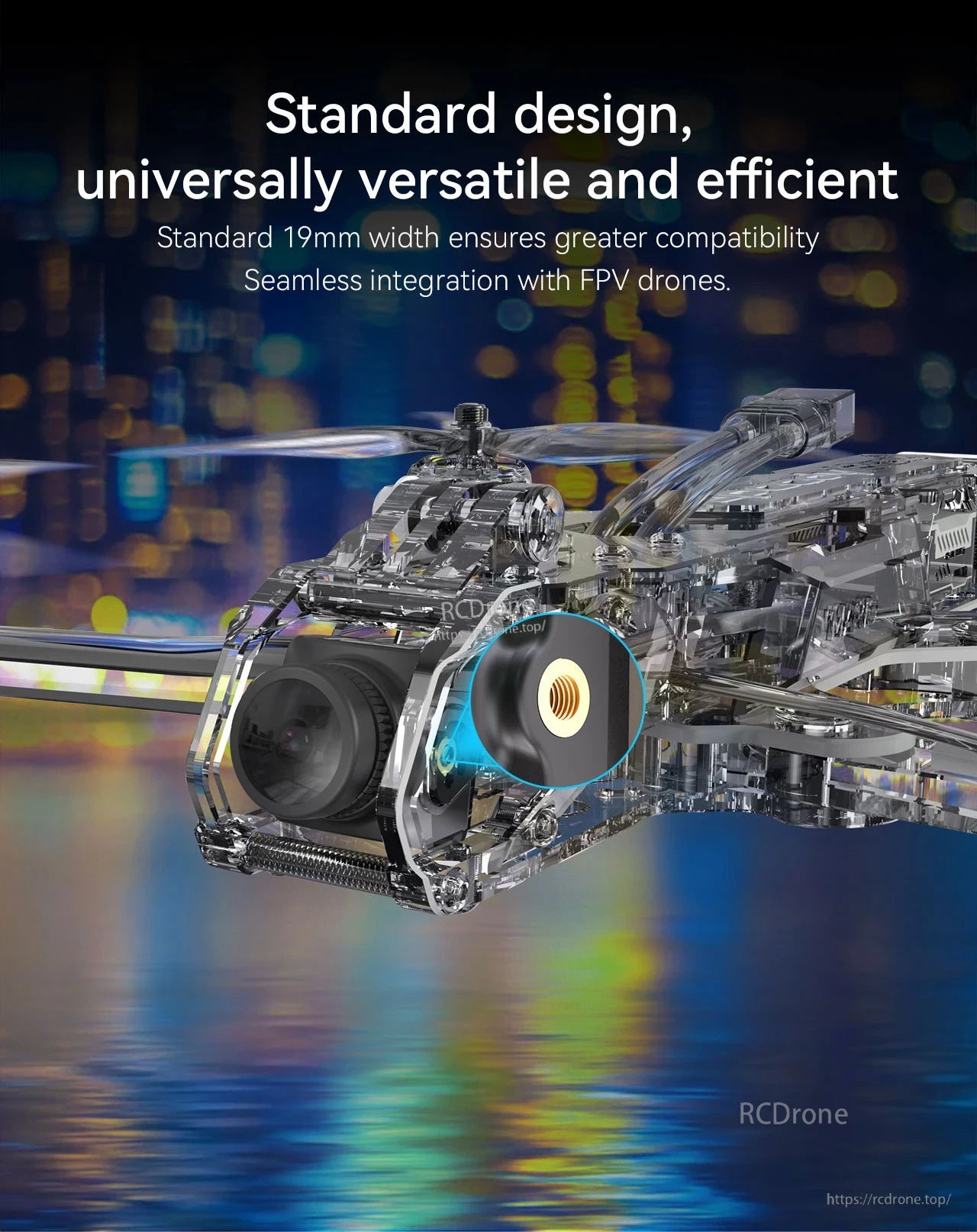 RunCam Phoenix 2 1200TVL FPV Camera, The design provides standard universality, with a 19mm width ensuring greater compatibility for seamless integration with FPV drones.