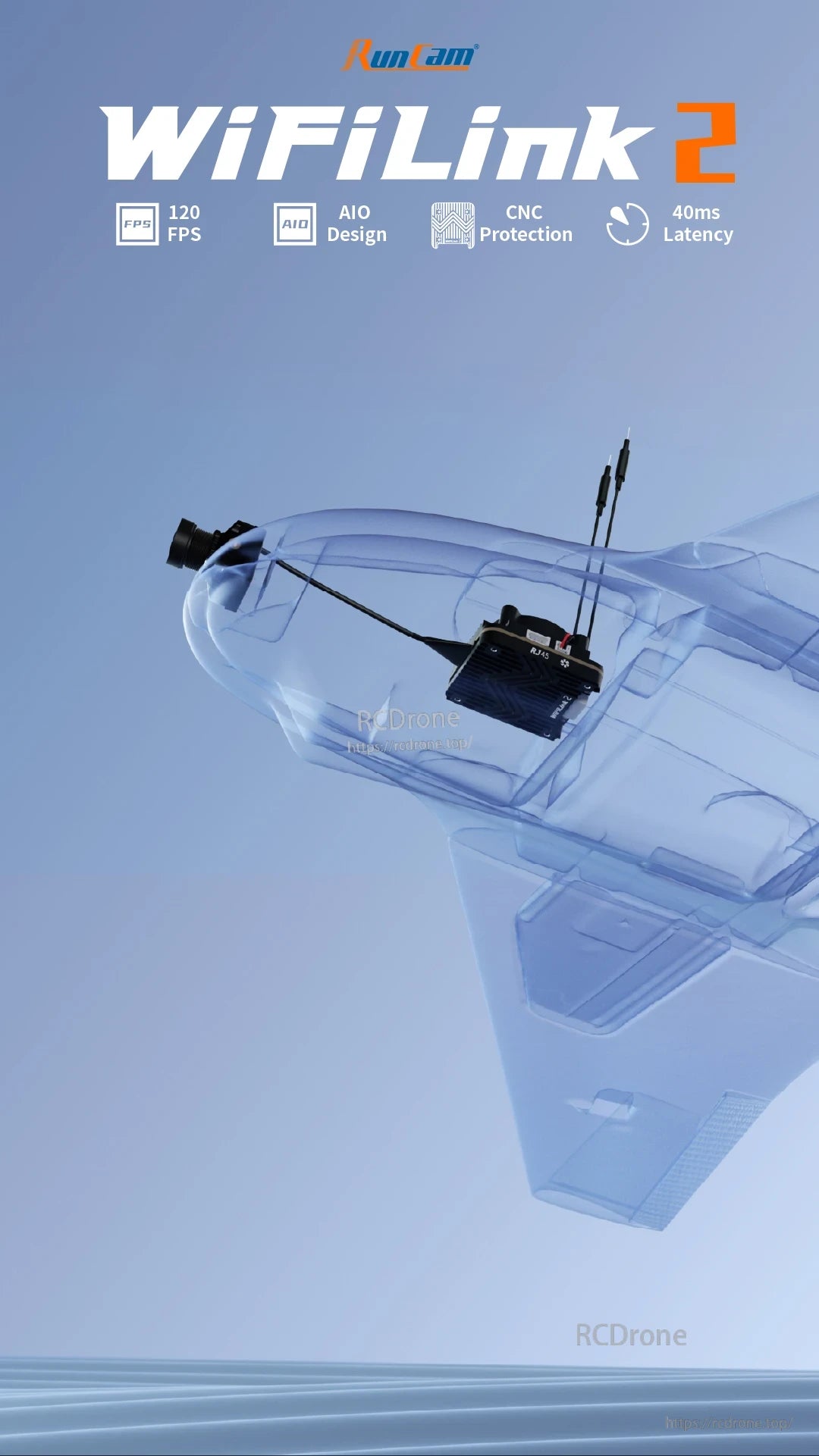 RunCam WiFiLink 2 AIO FPV, The RunCam WiFiLink 2 camera features 120fps and 40ms latency, optimized for real-time video streaming with AI-powered design.