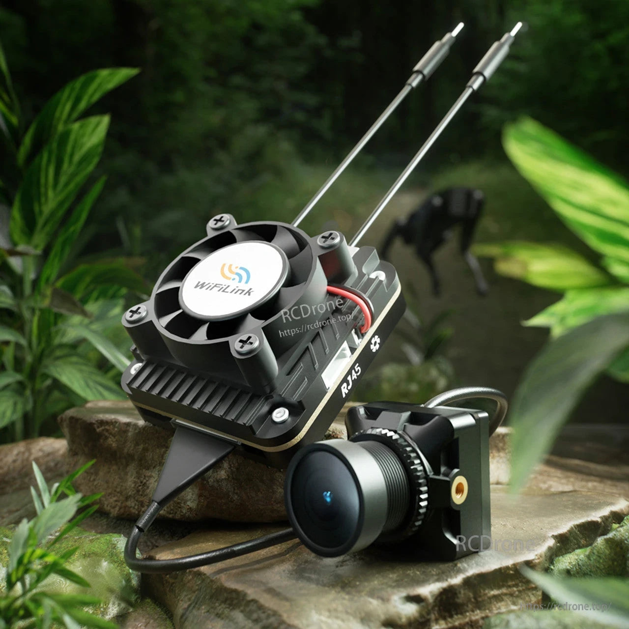 RunCam WiFiLink 2: IMX415 sensor, 160° FOV, 1080p90/720p120, 9–22V, WiFi FPV video link for RC aircraft.