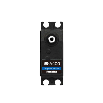 Futaba S-A400 digital airplane servo, top view showing case shape, mounting tabs, and output shaft